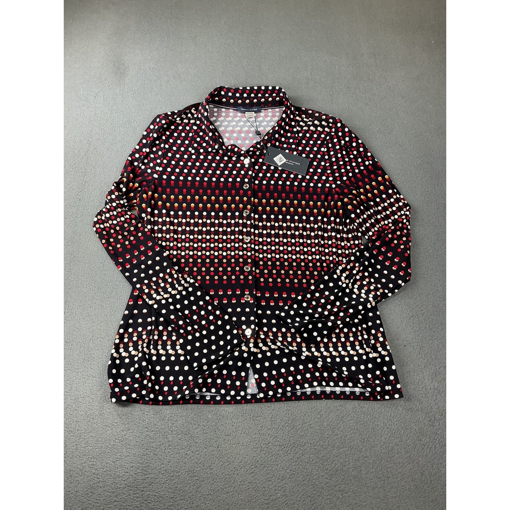 Tommy Hilfiger Button-Up Womens M Black Polka Dot Tunic Stretch Jersey